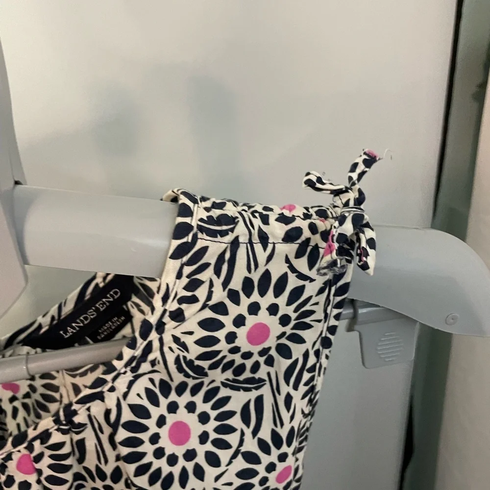 Lands end girls Floral Sleeveless‎ Dress - Navy Blue white  and Pink size 12